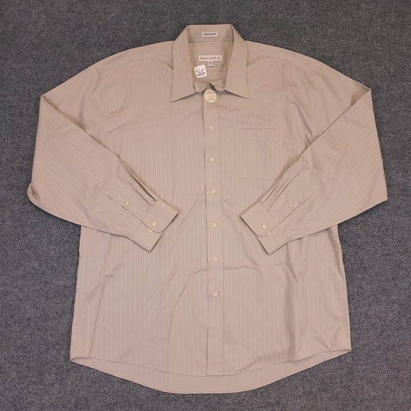 NWT Pronto Uomo Shirt Dress Shirt 18.5 36/37 Button Up Khaki Brown Tonal Stripe - Picture 2 of 16
